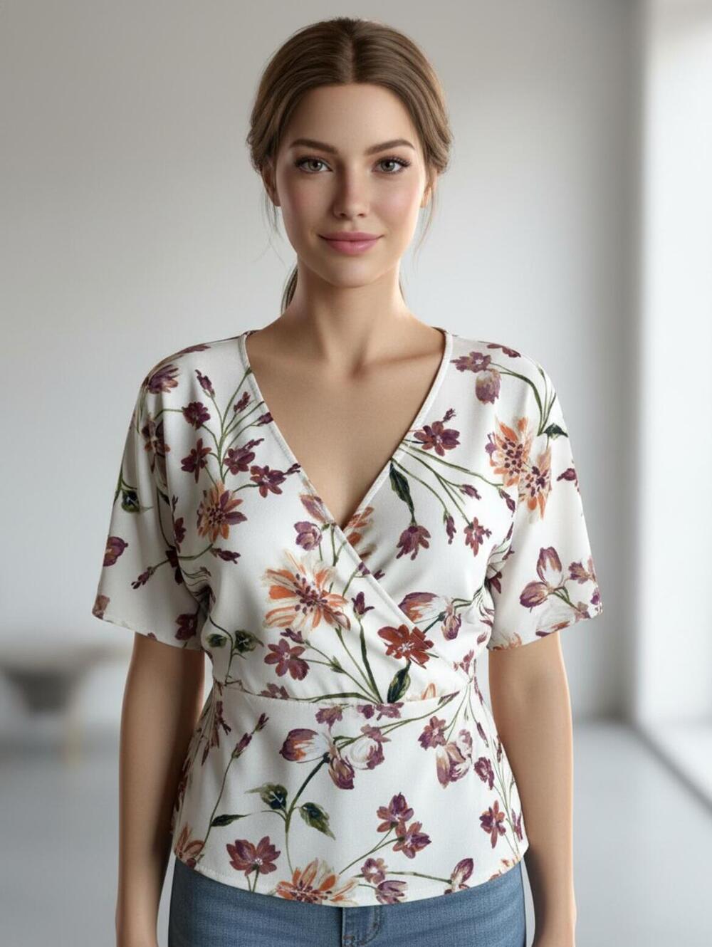 West Kei‎ Floral Print V-Neck Blouse Size S